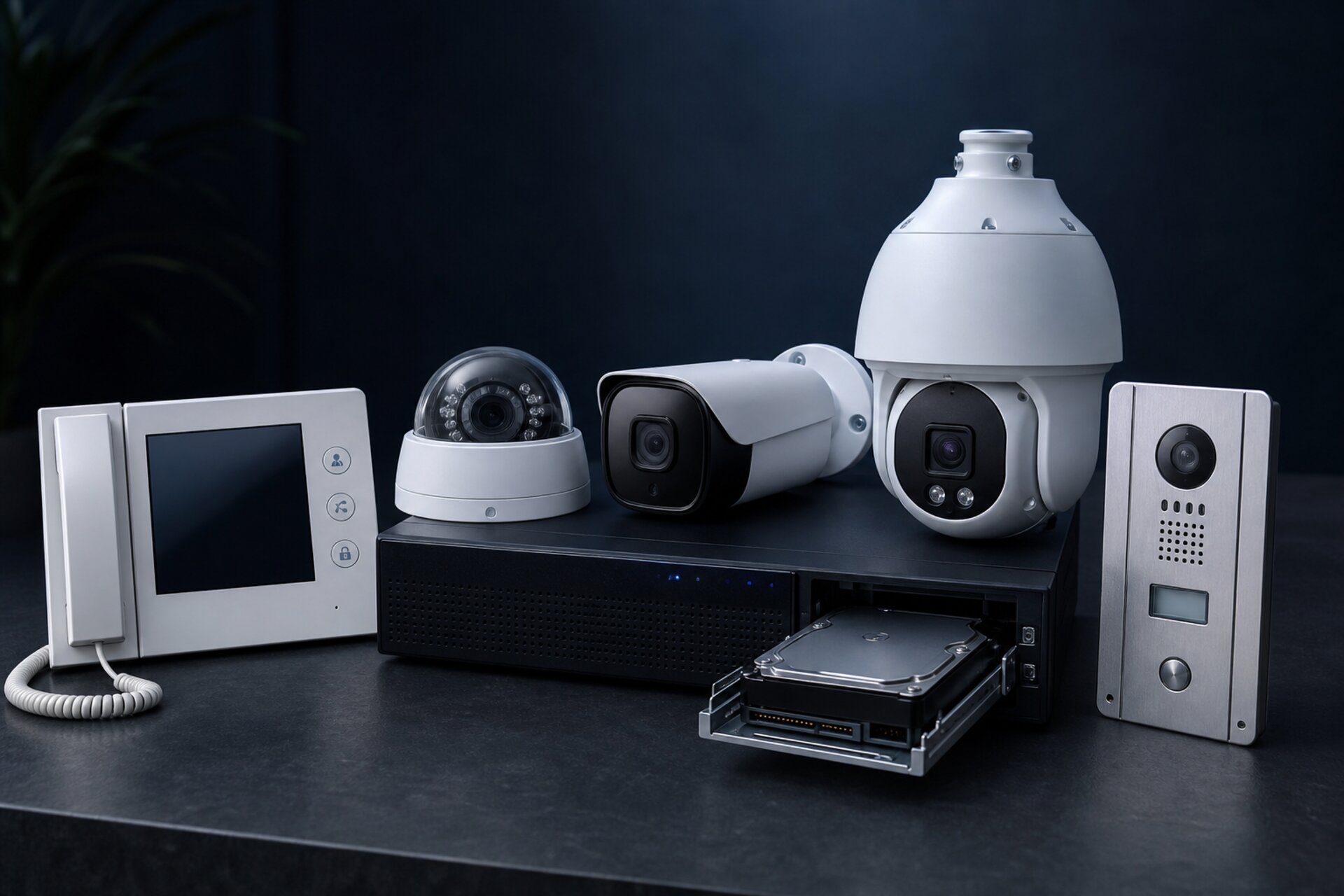 CCTV cameras, intercoms and video recorders